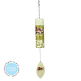 Decorative hanging wind chime with nature-themed design on a white background