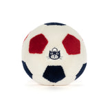 Soccer ball-shaped toy with a cat face design on a white background