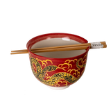 Donburi Bowl - Red Snake with Chopsticks