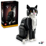 LEGO cat model with packaging on a white background