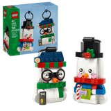 Two LEGO snowman figures with a box in the background