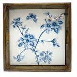 Tray SQ BL/WH Hand Painted Floral