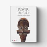 Book cover titled 'Power and Prestige' with a wooden sculpture on a white background