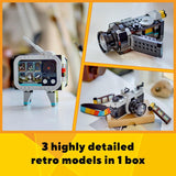 Collage of retro model toys including a television and camera, with text highlighting their detailed design.