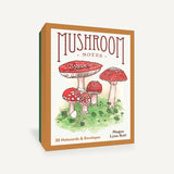Notecard box titled 'Mushroom Notes' with illustrations of red mushrooms on a white background