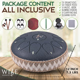 Drum with packaging content list on a wooden surface
