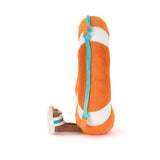 Plush toy life preserver with a smiling face on a white background, branded 'Jellycat'.