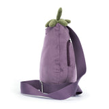 Purple bag shaped like an eggplant on a white background