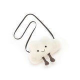 Plush cloud-shaped bag with a smiley face on a white background