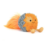 Plush toy comet with a smiling face on a white background