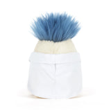 Small plush toy with blue fur on a white background