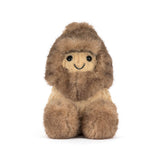 Plush toy resembling a character with a brown hood and body on a white background