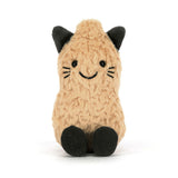 Plush peanut cat toy with black accents on a white background