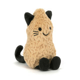 Plush peanut cat toy with black accents on a white background