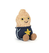 Plush toy resembling a peanut with a star on a white background