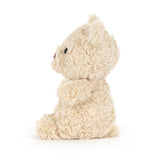 Fluffy beige plush bear on a white background