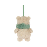 Tan plush bear ornament on a white background.