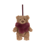 Brown plush bear ornament on a white background.