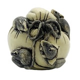 Bag of Grain with rats netsuke, or Japanese toggle figurine on a white background