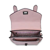 Interior shot of a light colored satchel