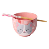 Donburi Bowl with Chopsticks - Lucky Cats