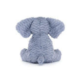 Blue plush elephant toy on a white background
