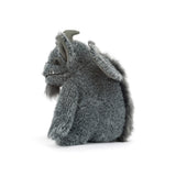 A gray plush gargoyle toy with textured fur, small horns, and large floppy ears, shown from the side on a clean white background.