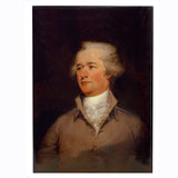 Magnet of a portrait of Alexander Hamilton against a dark background