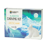 Alabaster carving kit packaging with Arctic hare design and 'studiotone creative' branding.