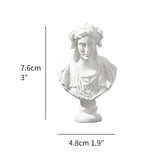 White classical bust with dimensions indicated on a white background
