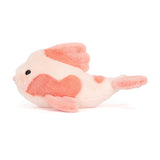 Plush fish toy with pink and orange colors on a white background