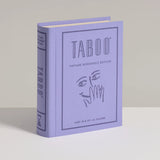 Purple 'Taboo' game box with face illustration on a light gray background