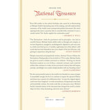 Back cover with Praise for 'National Treasure' with quotes from various authors on a yellow background