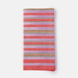 A set of striped cotton napkins in pink and white, displayed on a white background.