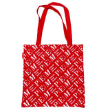 Red tote bag with PEM (Peabody Essex Museum) logo on a white background