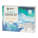 Alabaster carving kit packaging with polar bear illustration and mountain landscape