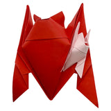 Red origami bat with a pink baby bat on a white background