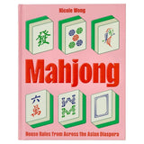 The book cover of 'Mahjong' by Nicole Wong, featuring a light pink background with illustrations of traditional mahjong tiles and bold red title text.