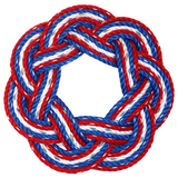 Red, white, and blue braided rope sailor's wreath on a white background