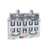 A miniature replica of the Ropes Mansion decorated for the holidays with colorful details on the front and historical information on the back.
