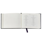 Open book with a list of names on a white background