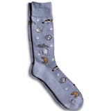 Gray sock with cat illustrations on a white background