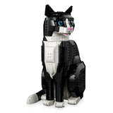 Black and white cat-shaped building block set on a white background