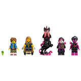 Five LEGO minifigures on a white background