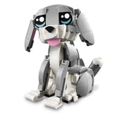 Toy dog figure made of interlocking bricks on a white background