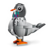 Toy bird made of interlocking bricks on a white background
