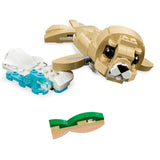 LEGO model of a seal with detachable parts on a white background