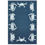 blue rug with teal crab patterns