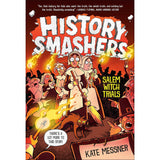 Book cover of 'History Smashers: Salem Witch Trials' by Kate Messner with cartoon characters and text.