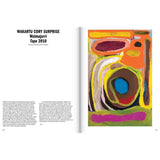 Colorful abstract artwork with text on a white background